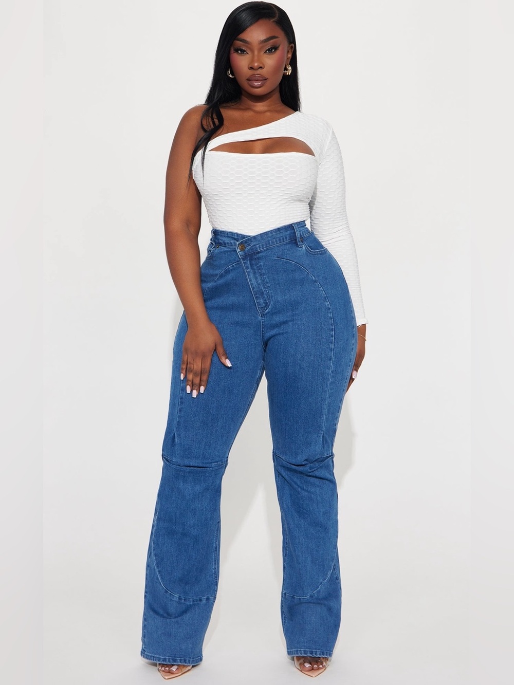 Fashion Nova - White One-Shoulder Cutout Bodysuit